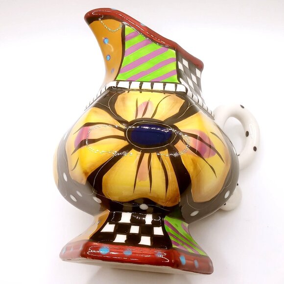 Studio Designworks Ceramic Creamer Pitcher Hand Painted Flower Pattern 5.25" H - Picture 5 of 11